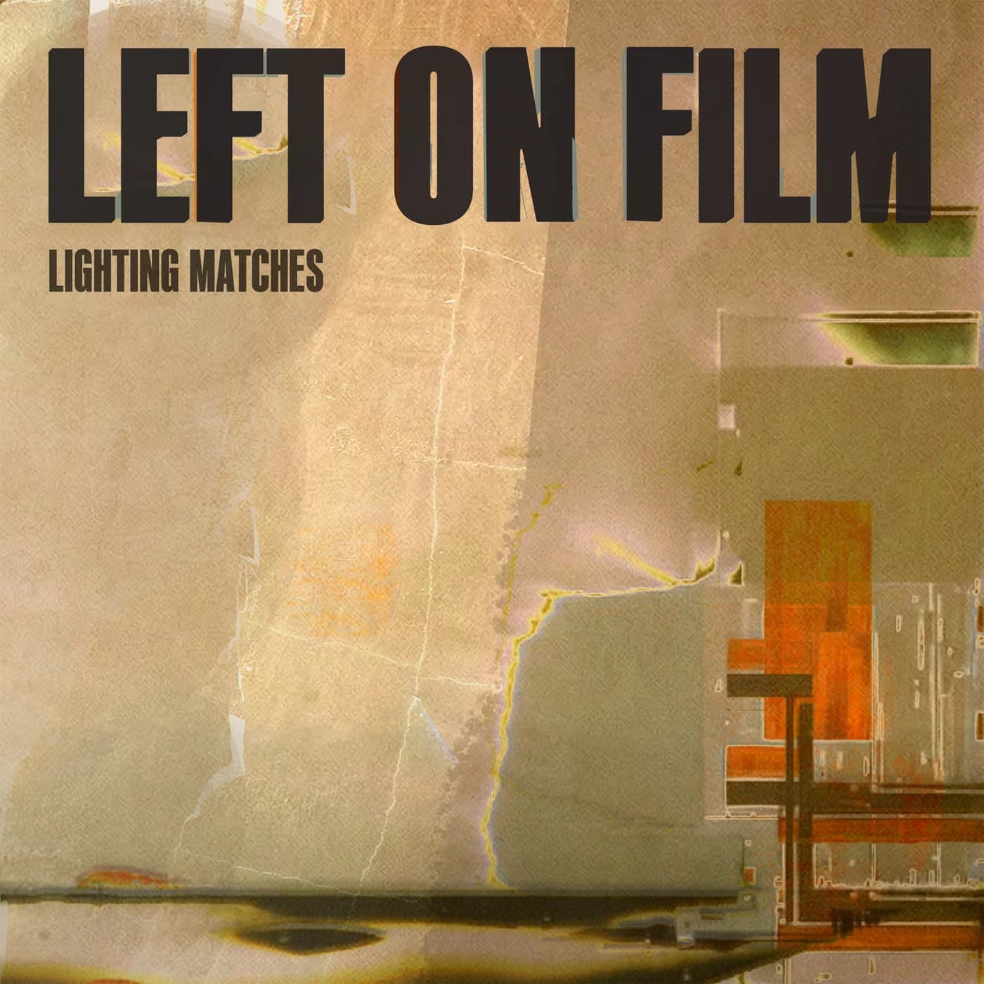 Lighting Matches single cover by Left On Film: layered gold and cream textures with bold black lettering.